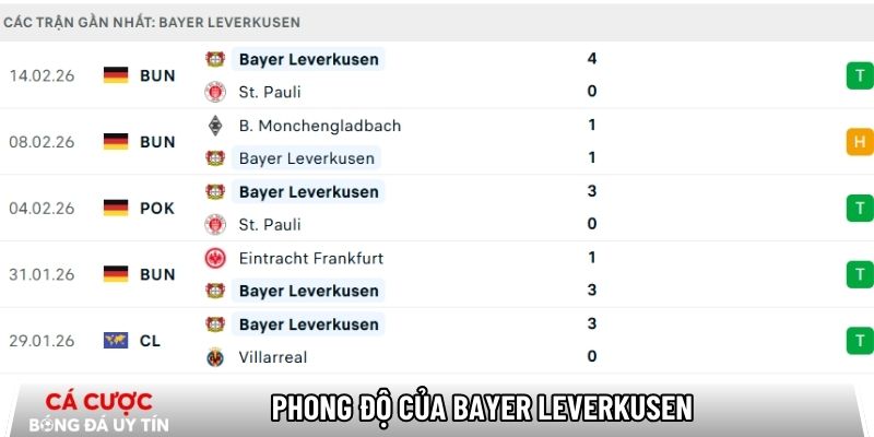 Phong độ của Bayer Leverkusen