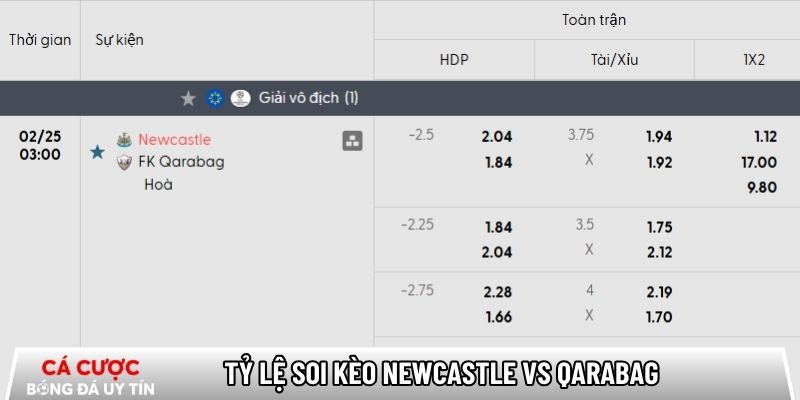 Soi kèo Newcastle vs Qarabag qua tỷ lệ